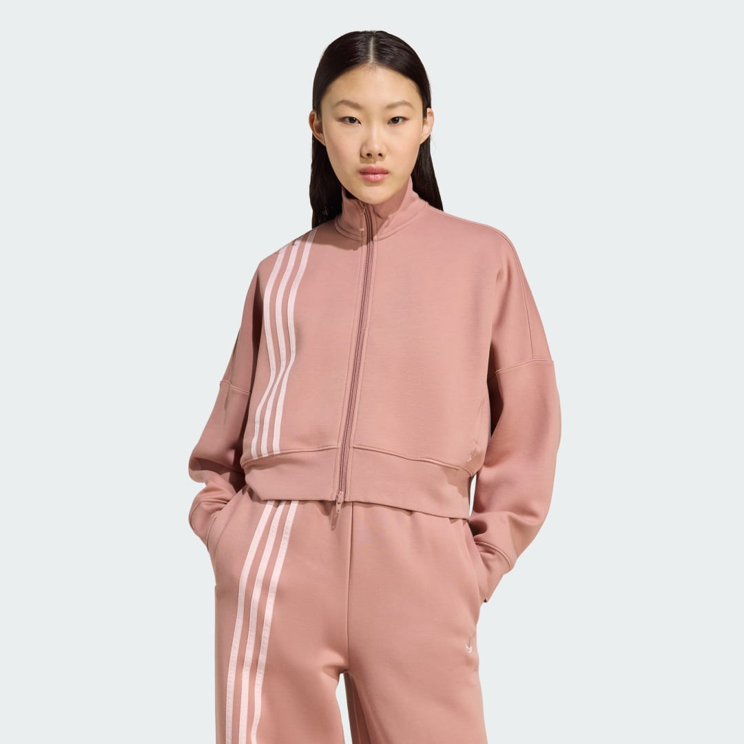 Суитчър adidas Performance 3-Stripes Zip-Up Cropped Sweatshirt Розово | JW3609, 0
