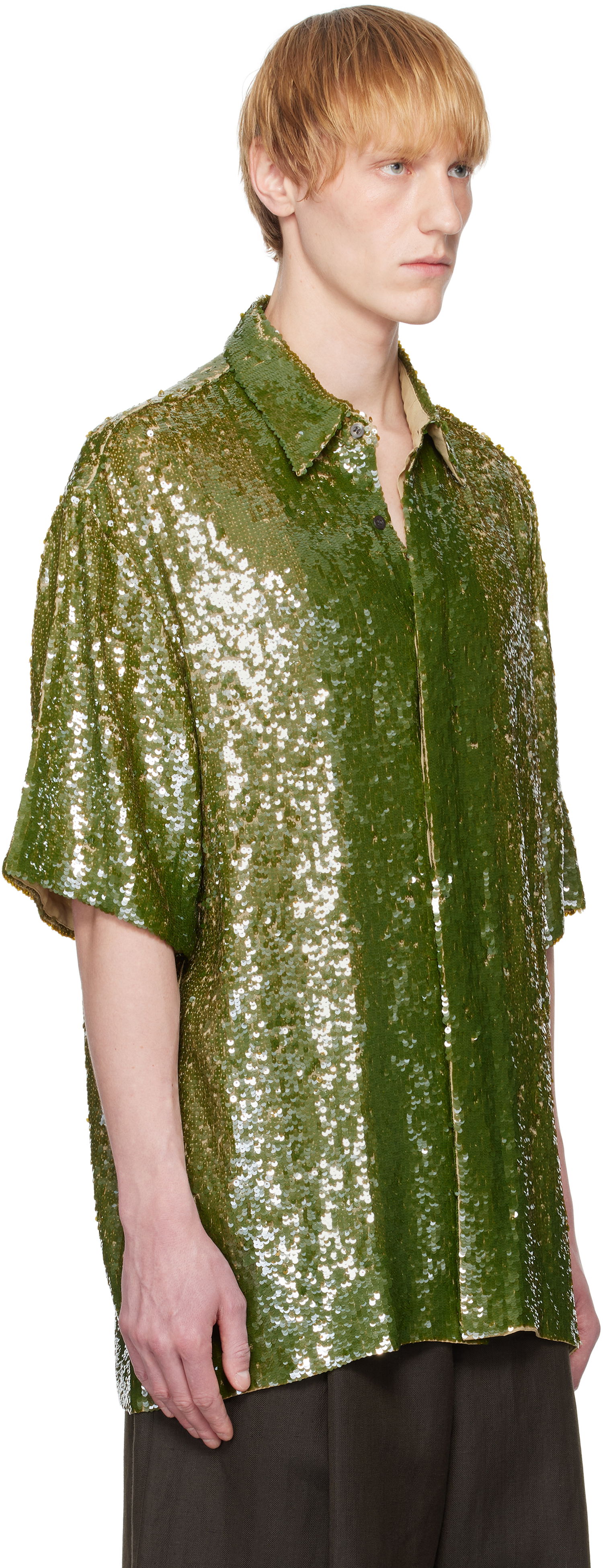 Риза Dries Van Noten Dries Van Noten Sequin Button-Up Shirt Зелено | 251-080751-1480, 1