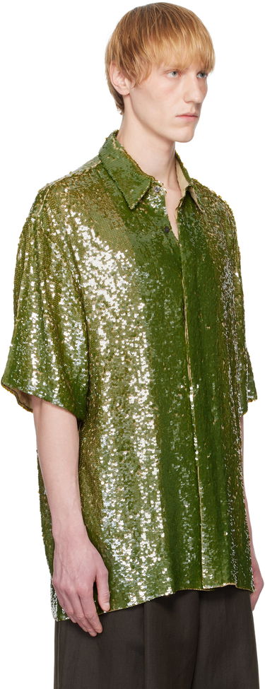 Риза Dries Van Noten Dries Van Noten Sequin Button-Up Shirt Зелено | 251-080751-1480, 1