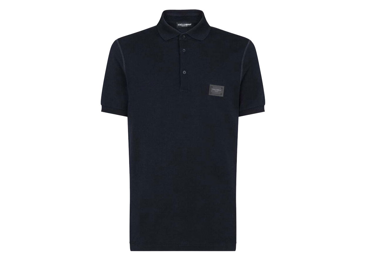 Поло тениска Dolce & Gabbana Cotton Pique Branded Plate Polo Shirt Blue Черно | G8KK1TFU7ENB0665, 0