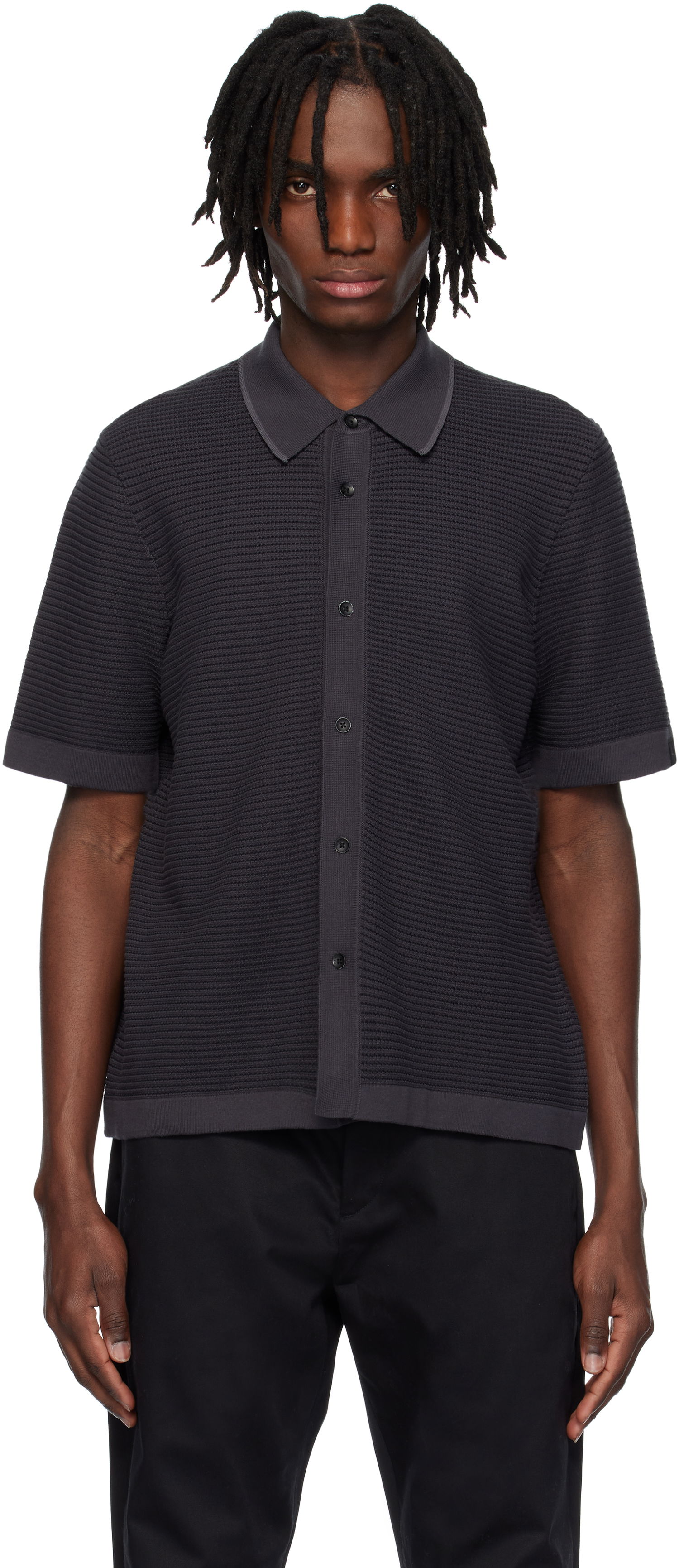 Поло тениска rag & bone Rag & Bone Harvey Striped Jacquard Knit Polo Черно | MBS25S025BC25, 0
