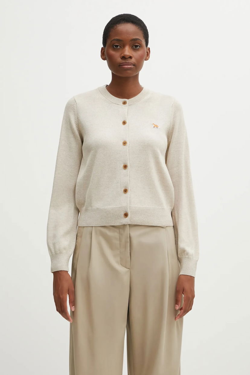 Пуловер MAISON KITSUNÉ Baby Fox Merino Regular Cardigan Бежово | PW00502KT1181