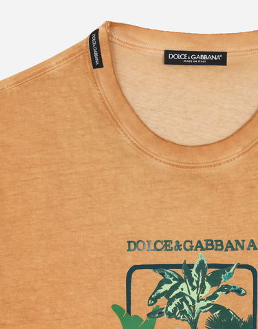 Тениска Dolce & Gabbana Short-sleeved Cotton T-shirt With Banana Tree Print Бежово | G8RN8TG7K1UM0650, 2