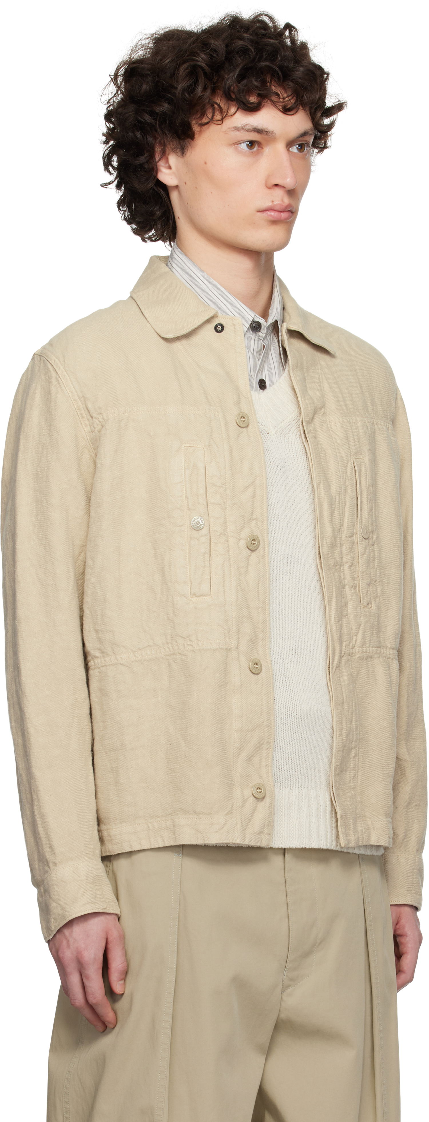 Палта Stone Island Stone Island Diagonal Linen Overshirt Бежово | K1S15 1200010 S00F8, 1