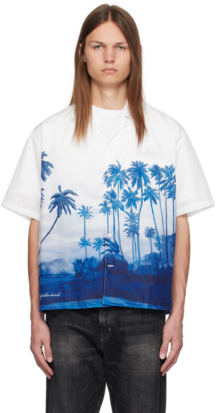 Риза Neighborhood Blue Palm Tree Shirt Бяло | 241TSNH-SHM07