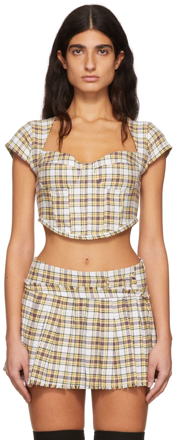 Съкратен топ GUIZIO Guizio Plaid Corset Crop Top Жълто | DGF21C1014, 0