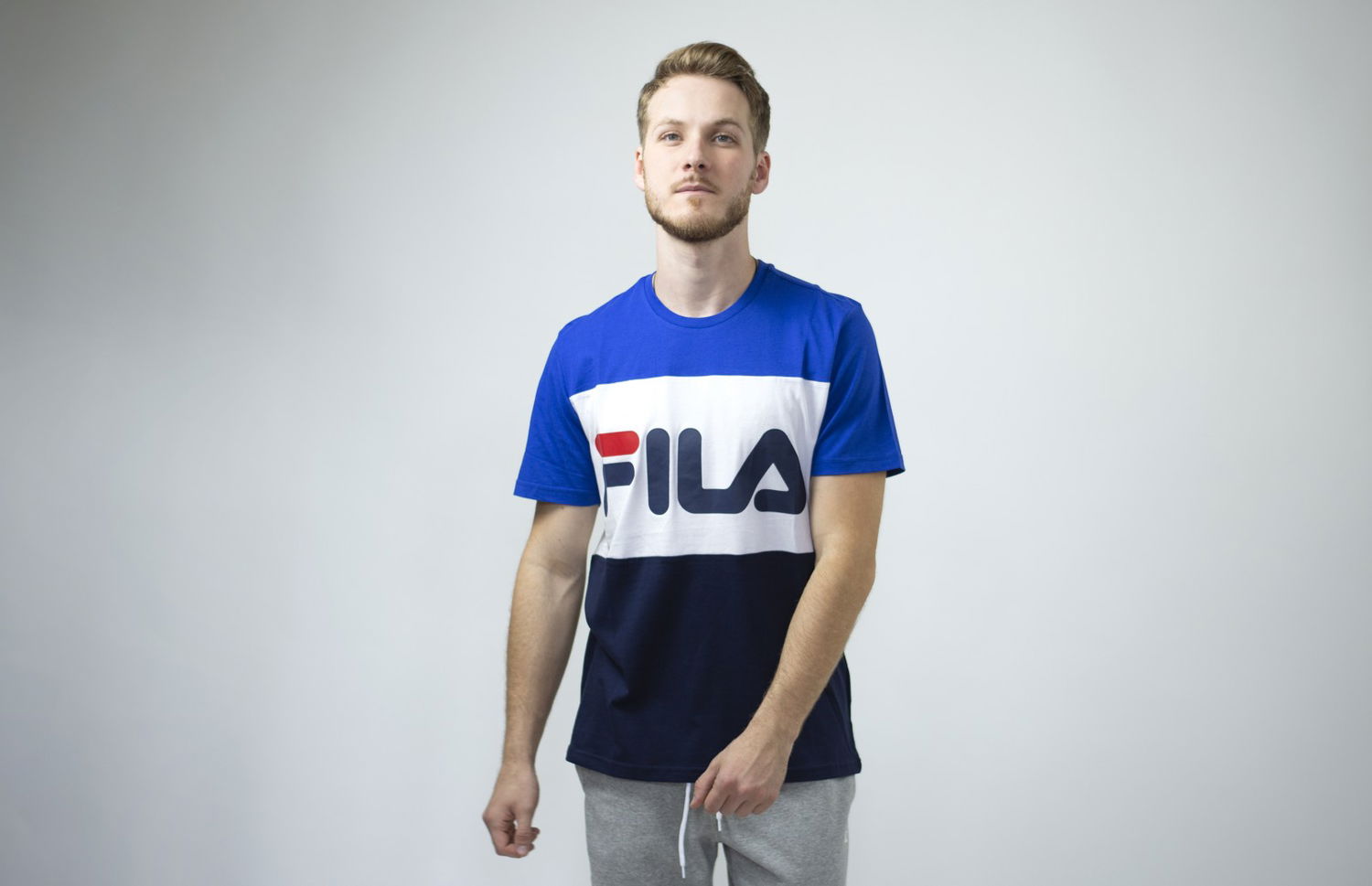 Тениска FILA Color Block T-Shirt Синьо | 681244-A436, 1