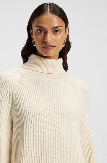 Pокля BOSS Ribbed Rollneck Sweater Dress in Virgin Wool and Cashmere Бяло | 50548795, 1