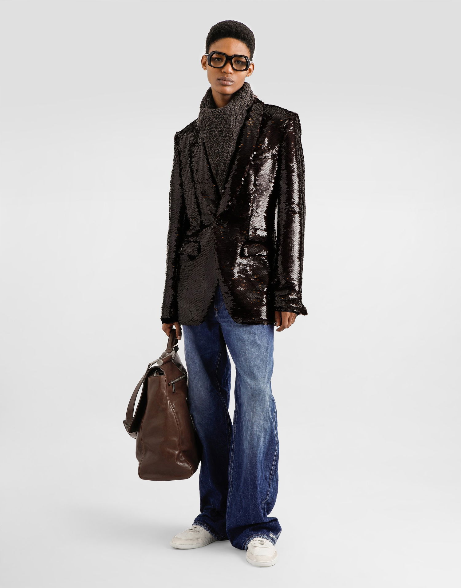 Яке Dolce & Gabbana Dolce & Gabbana Single-Breasted Sequin Jacket Кафяво | G2VT4TFLSF0M0774, 1