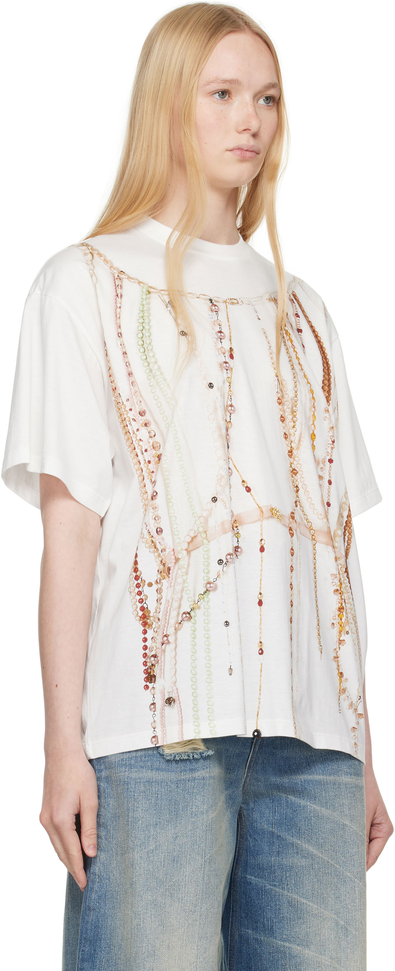 Тениска Maison Margiela MM6 Maison Margiela Jersey T-Shirt with Beaded Graphic Бяло | S62GD0201 M20113, 1