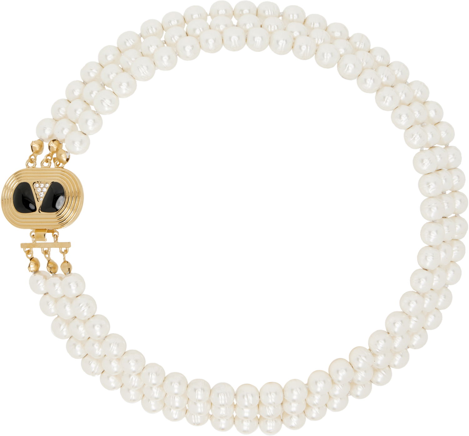 Колие Valentino Valentino Garavani Pearl Necklace with Gold & Black Enamel Oval Pendant Бяло | 6W0J0AC0NBS, 0