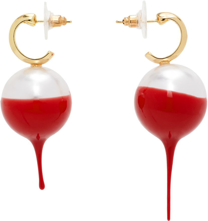 Обеци Ottolinger Ottolinger Dipped Pearl Drop Earrings Червено | 125-902625-02
