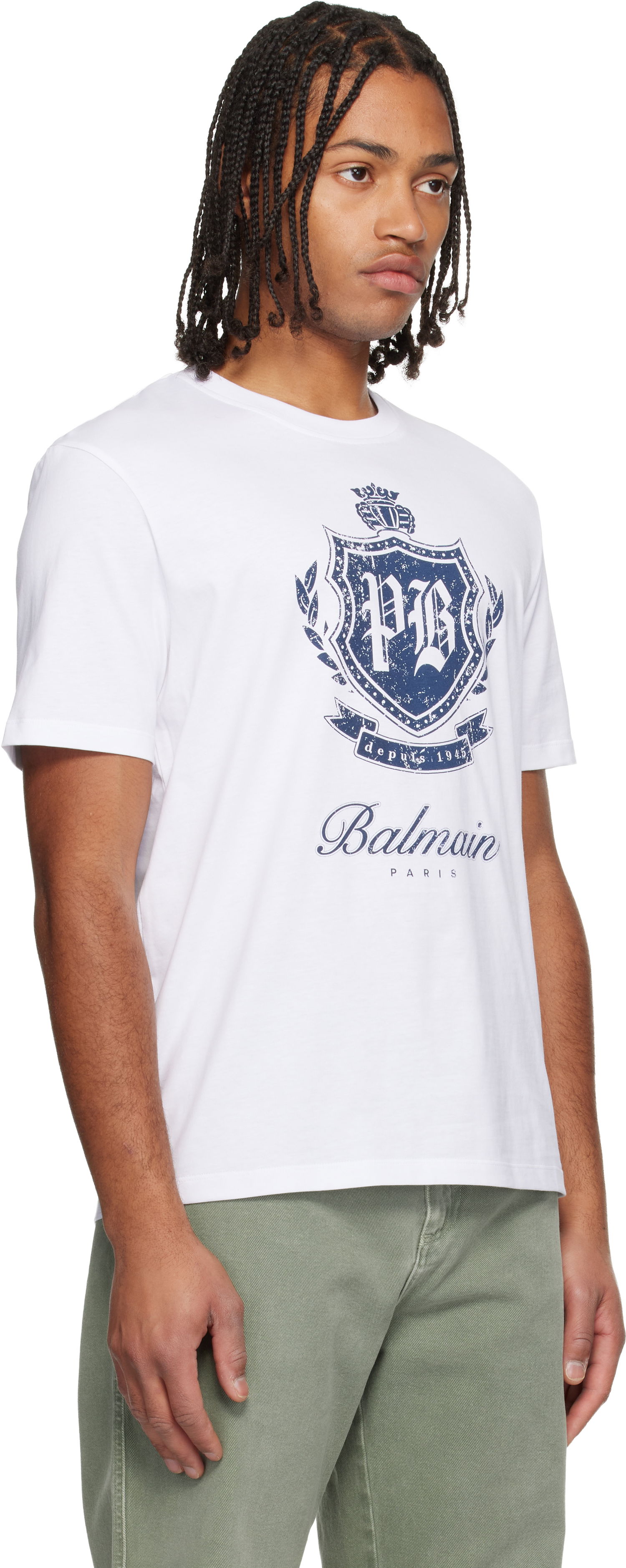Тениска Balmain College Emblem Print Short-Sleeved T-shirt Бяло | FH0EG000GF33, 1