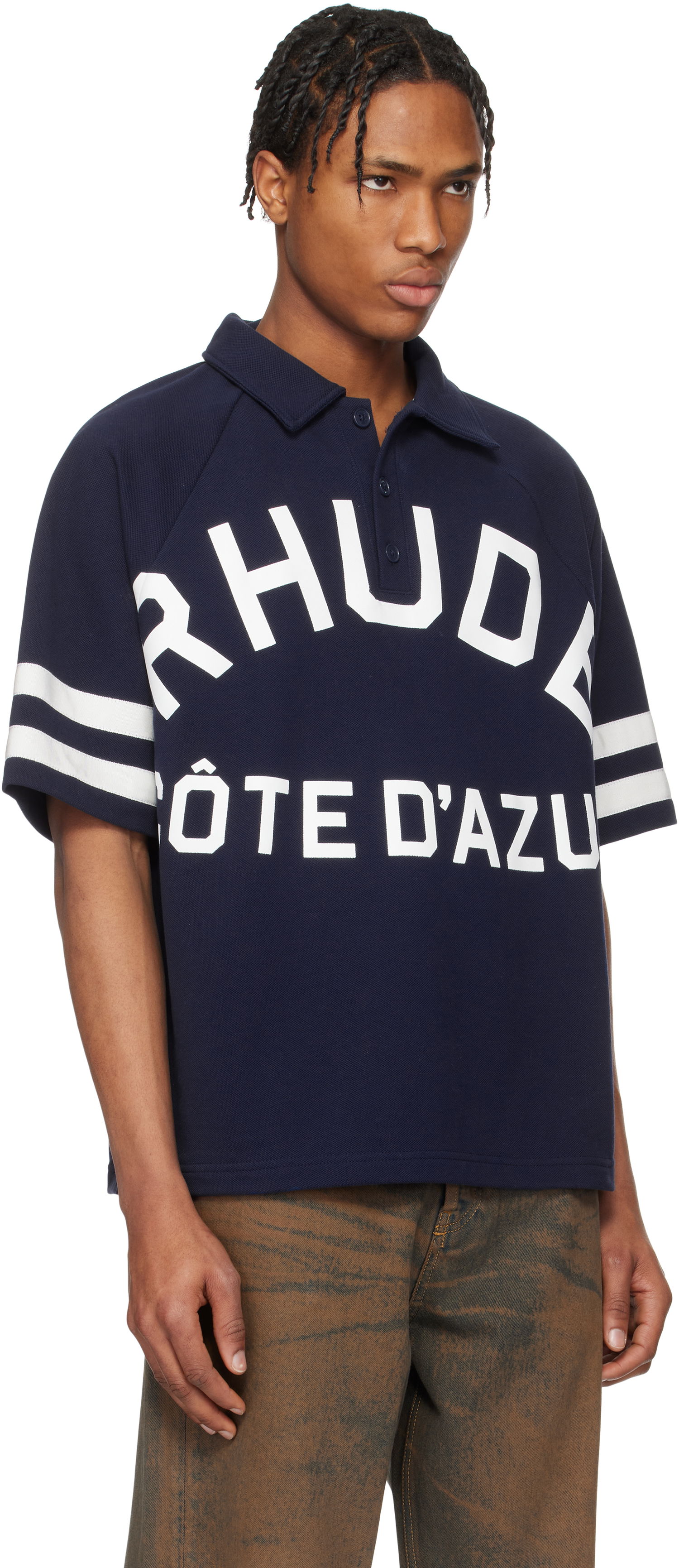 Поло тениска Rhude Rhude Piqué Raglan Polo 'Côte D'Azur' Тъмно синьо | RHPS25PO02012, 1