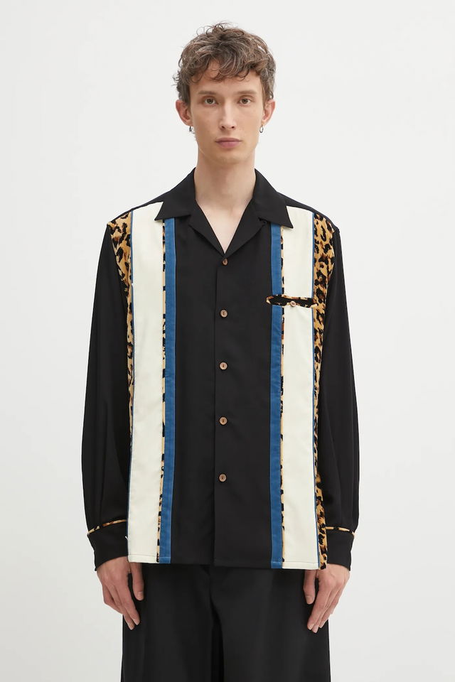 Switching Long Sleeve Camp Collar Shirt Relaxed Fit