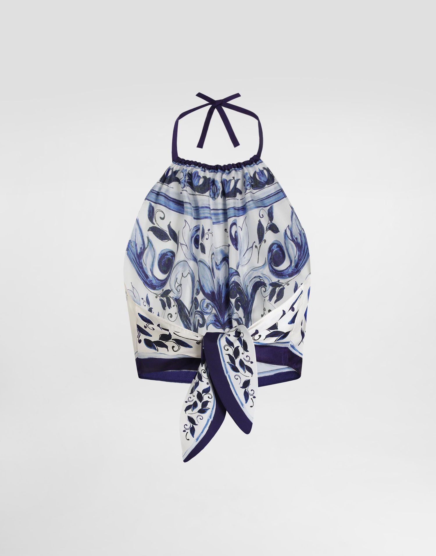 Потник Dolce & Gabbana Dolce & Gabbana Majolica-Print Silk Halter Top Синьо | I7S09WHI1Y7HY3TN, 1