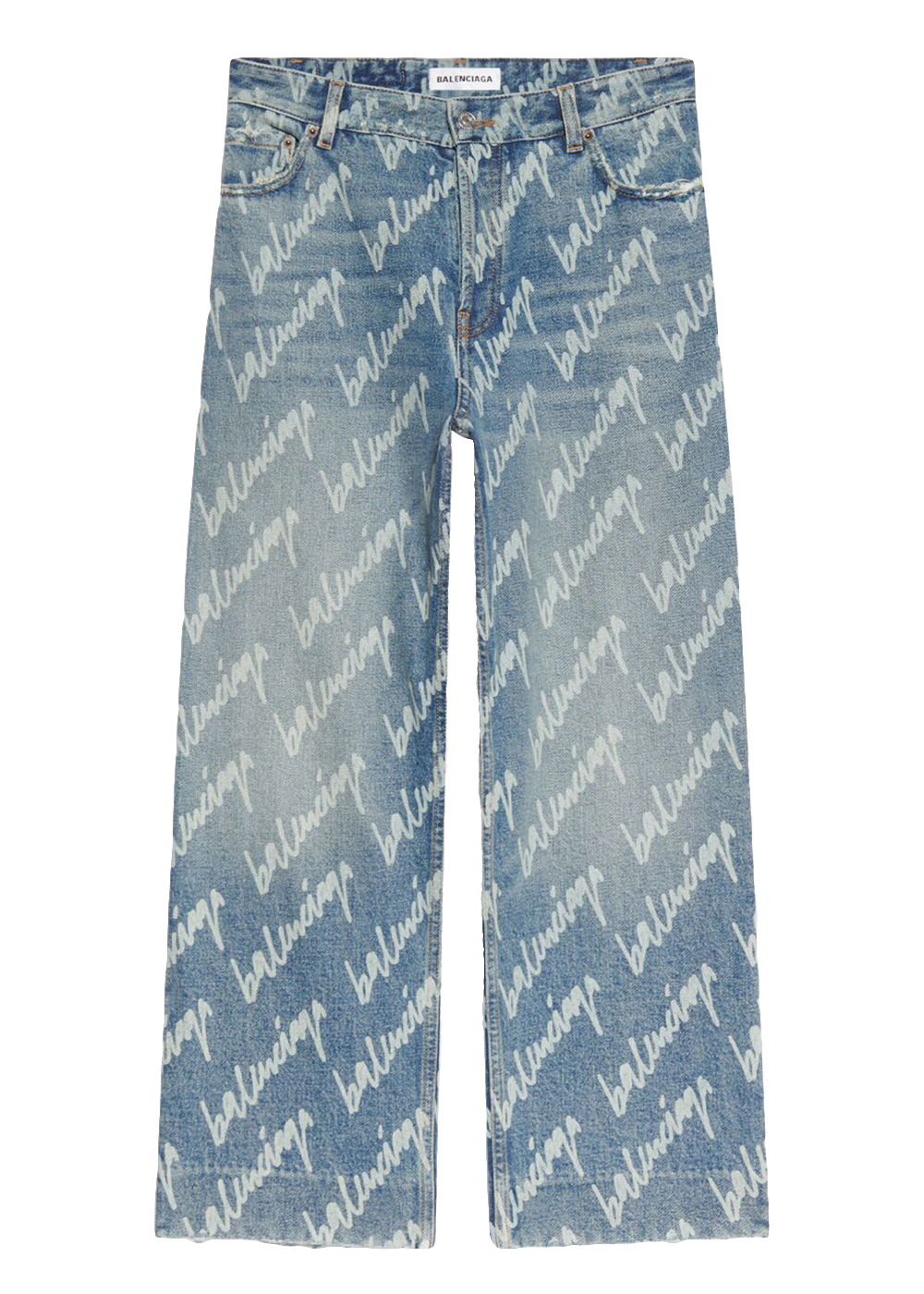 Дънки Balenciaga All Over Logo Cropped Denim Trousers Синьо | 600235TJW904200, 0