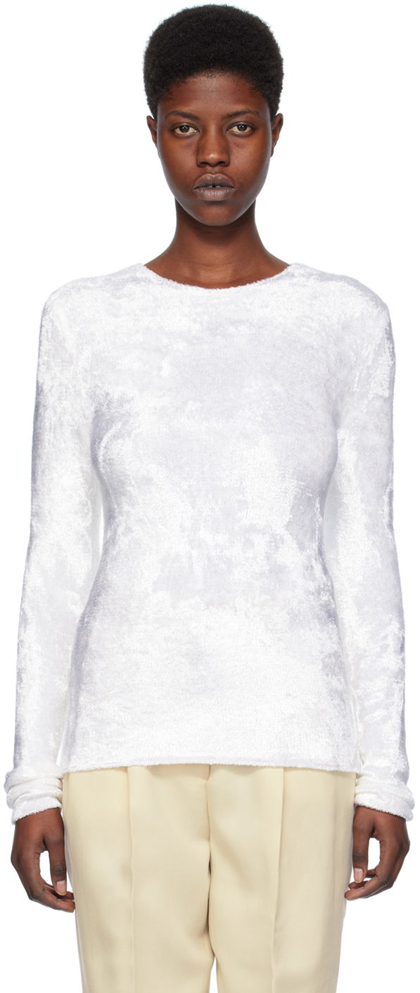 Пуловер TOTEME TOTEME Slim Long Sleeve T-Shirt Бяло | 241-WRT1059-YA0026, 0