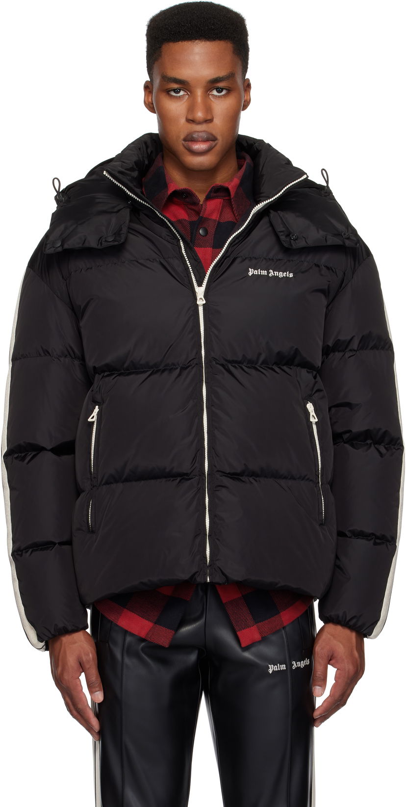 Пухо яке Palm Angels Hooded Track Down Jacket Черно | PMED028C99FAB0011003