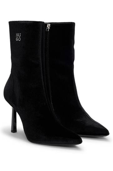 Палта BOSS Velvet Ankle Boots with Stacked Logo Черно | 50529809, 0