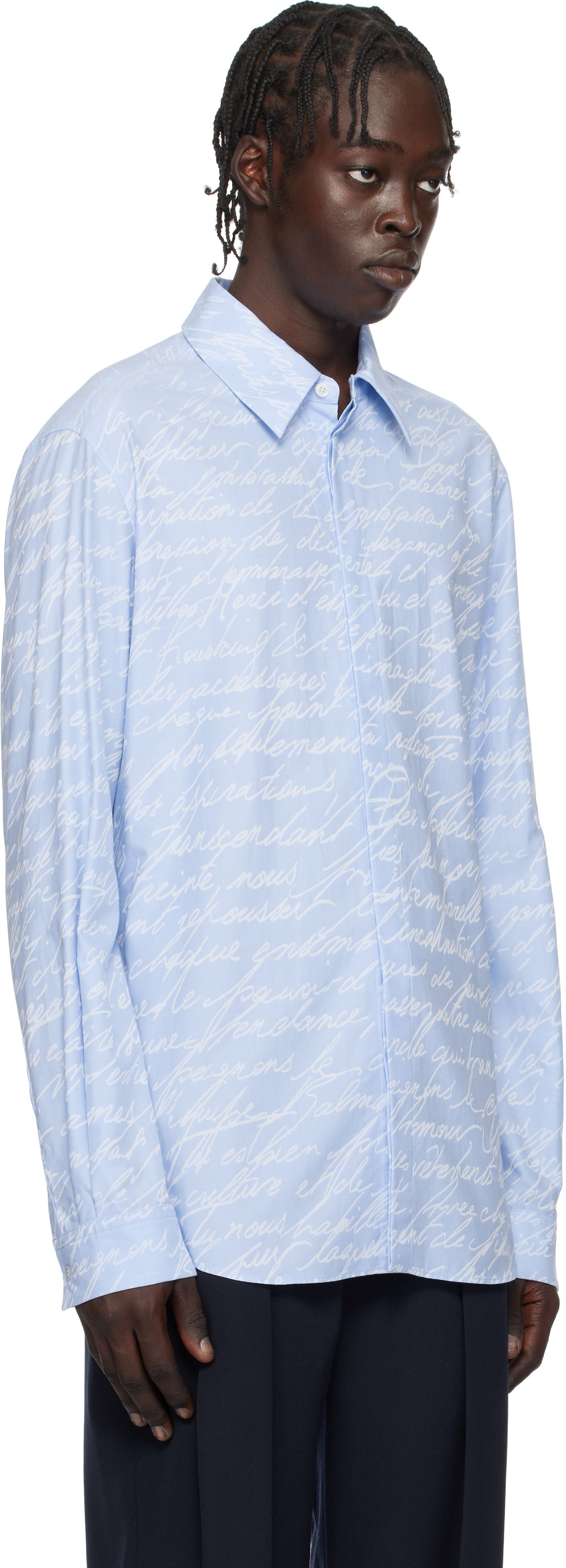 Риза Balmain Love Letter Print Shirt Синьо | EH1HS405CF82, 1