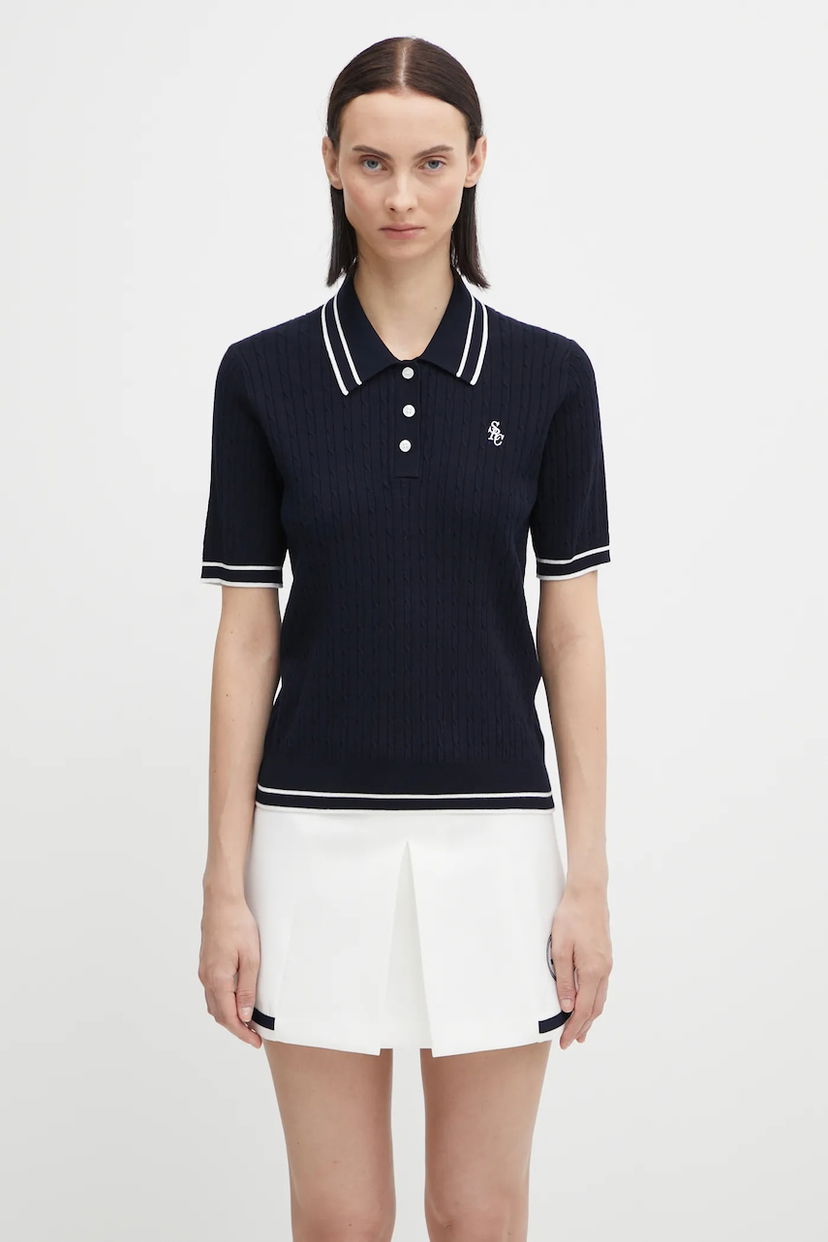 Поло тениска Sporty & Rich Sporty & Rich Src Mini Cable Polo Shirt Тъмно синьо | TO068621302BL107