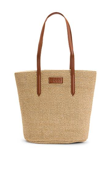 Голяма пазарска чанта BOSS BOSS Raffia Tote Bag with Detachable Pouch Бежово | 50542053, 0