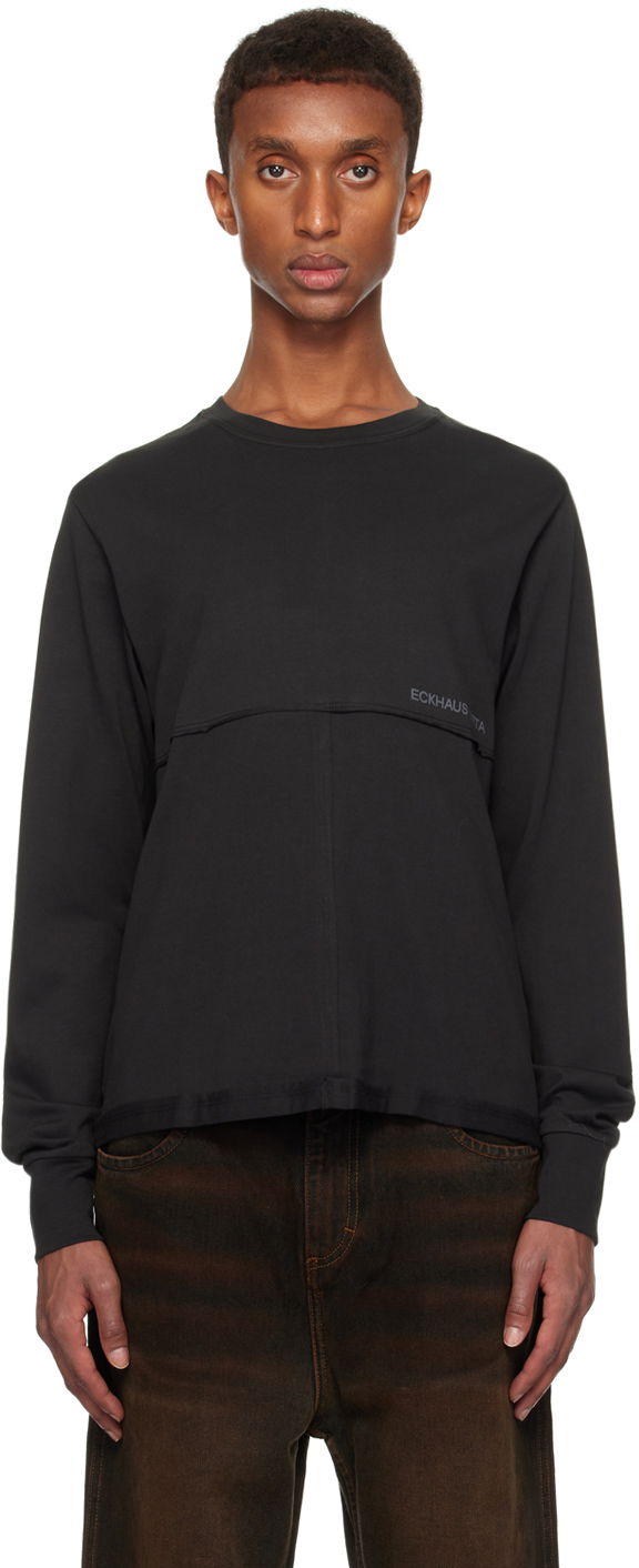 Тениска Eckhaus Latta Lapped Long Sleeve T-shirt Черно | 302-EL-PF24-B - BLACK, 0