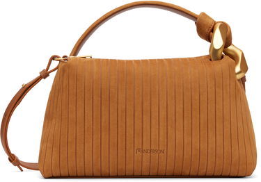 Чанта през рамо JW Anderson The JWA Corner Pleated Suede Shoulder Bag with Sculptural Chain Handle Кафяво | HB0755-LA0375, 0