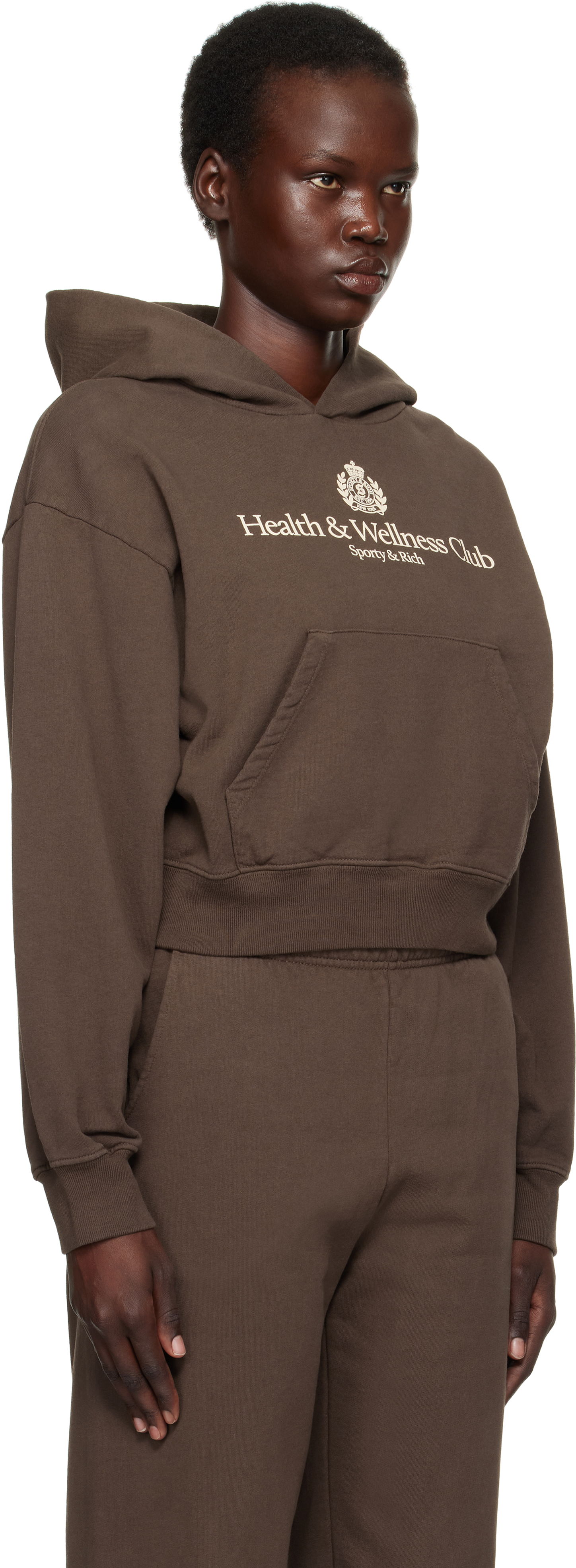 Суитчър Sporty & Rich H&W Crest Cropped Hoodie Кафяво | ST074512241BR03, 1