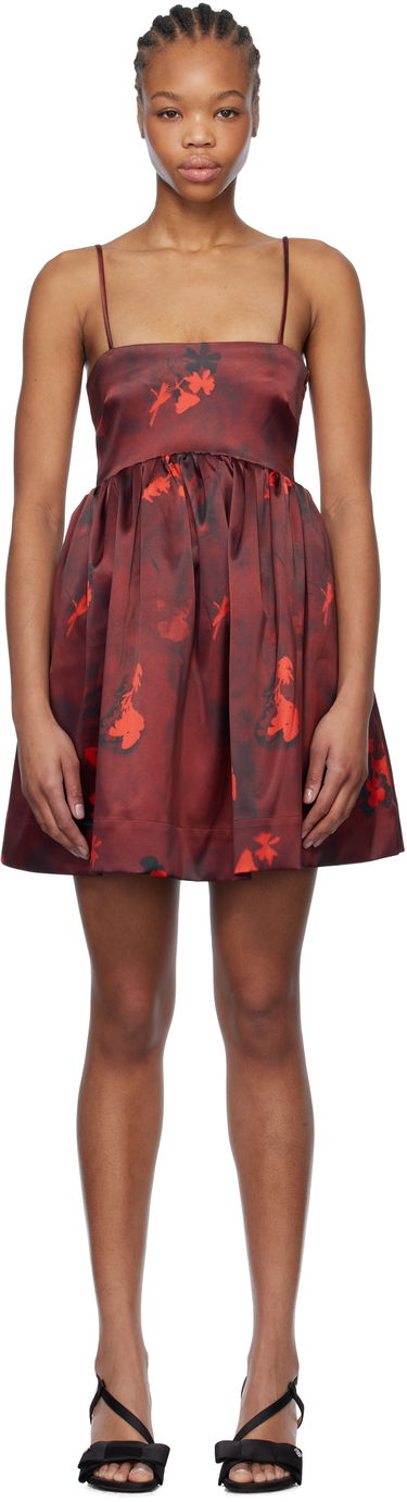 Pокля GANNI GANNI Floral Print Satin Strap Mini Dress Червено | W0000, 0