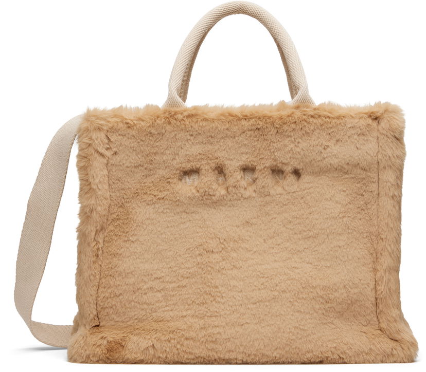 Голяма пазарска чанта Marni Small Faux-Fur Basket Tote Бежово | SHMP0077U6 P8681