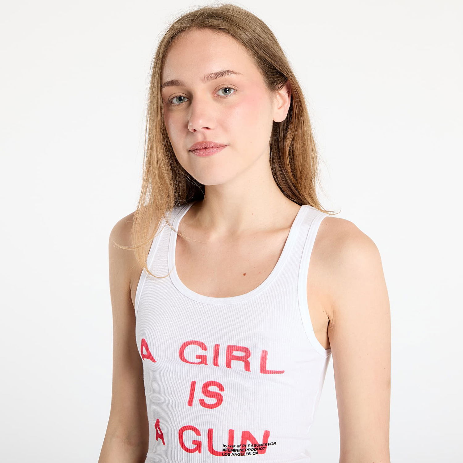 Потник Pleasures PLEASURES Girl Is A Gun Crop Tank Top Бяло | P25SU077 WHITE, 1
