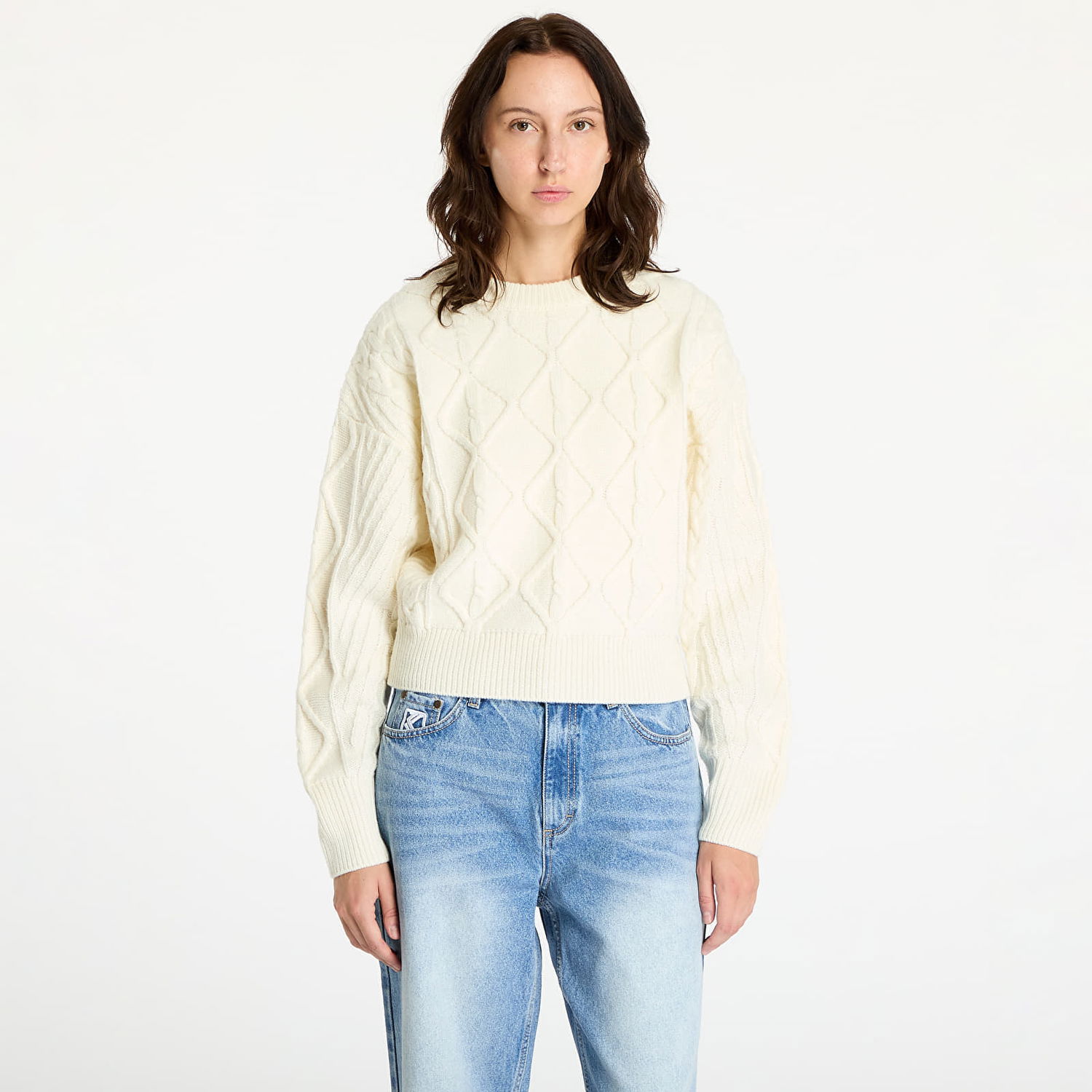 Пуловер Wrangler Cable Knit Sweater Worn White Бяло | 112356472, 0