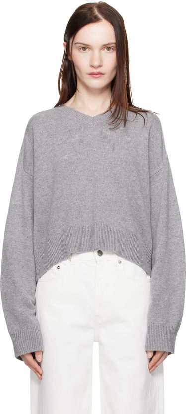 Пуловер Loulou de Saison Loulou de Saison Anzor Cropped V-Neck Sweater Сиво | ANZOR, 0