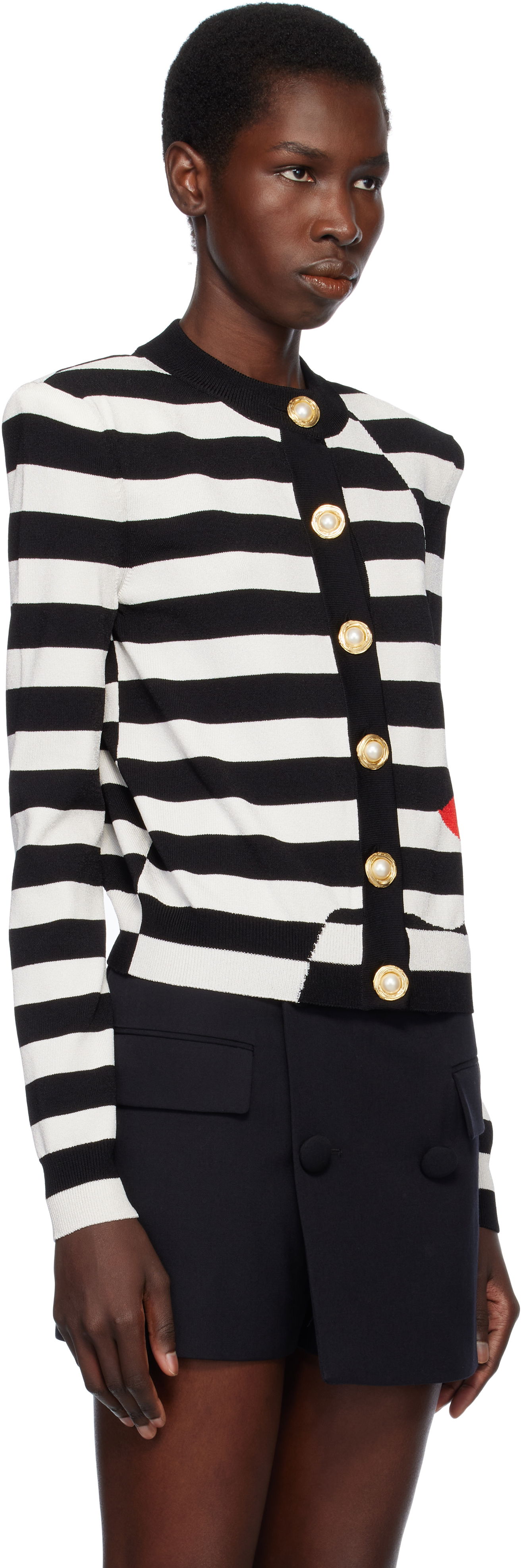Пуловер Balmain Balmain Knit Striped Cardigan with Face Design Черно | EF0KL133KI32, 1