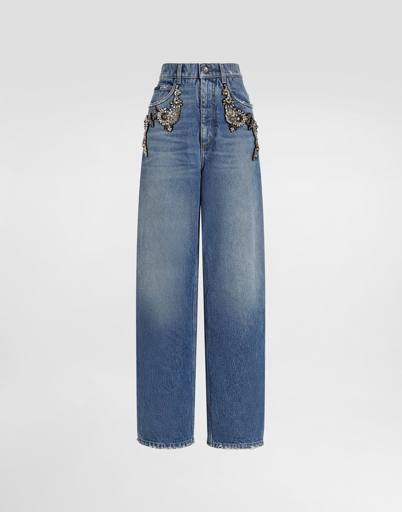 Дънки Dolce & Gabbana Dolce & Gabbana Embellished Wide-Leg Jeans Синьо | FTDDHZG8OD1S9001