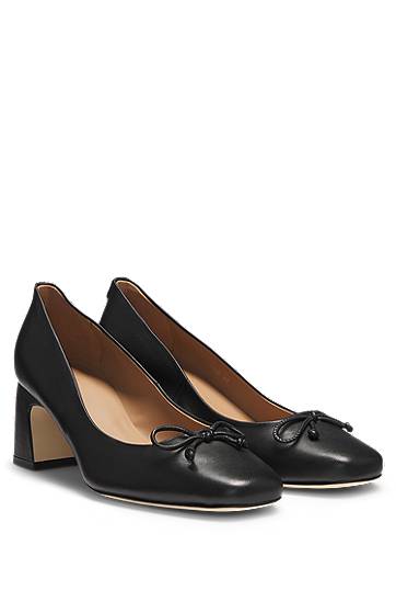 Аксесоари BOSS Nappa Leather Heeled Pumps with Bow Detail Черно | 50539005, 0