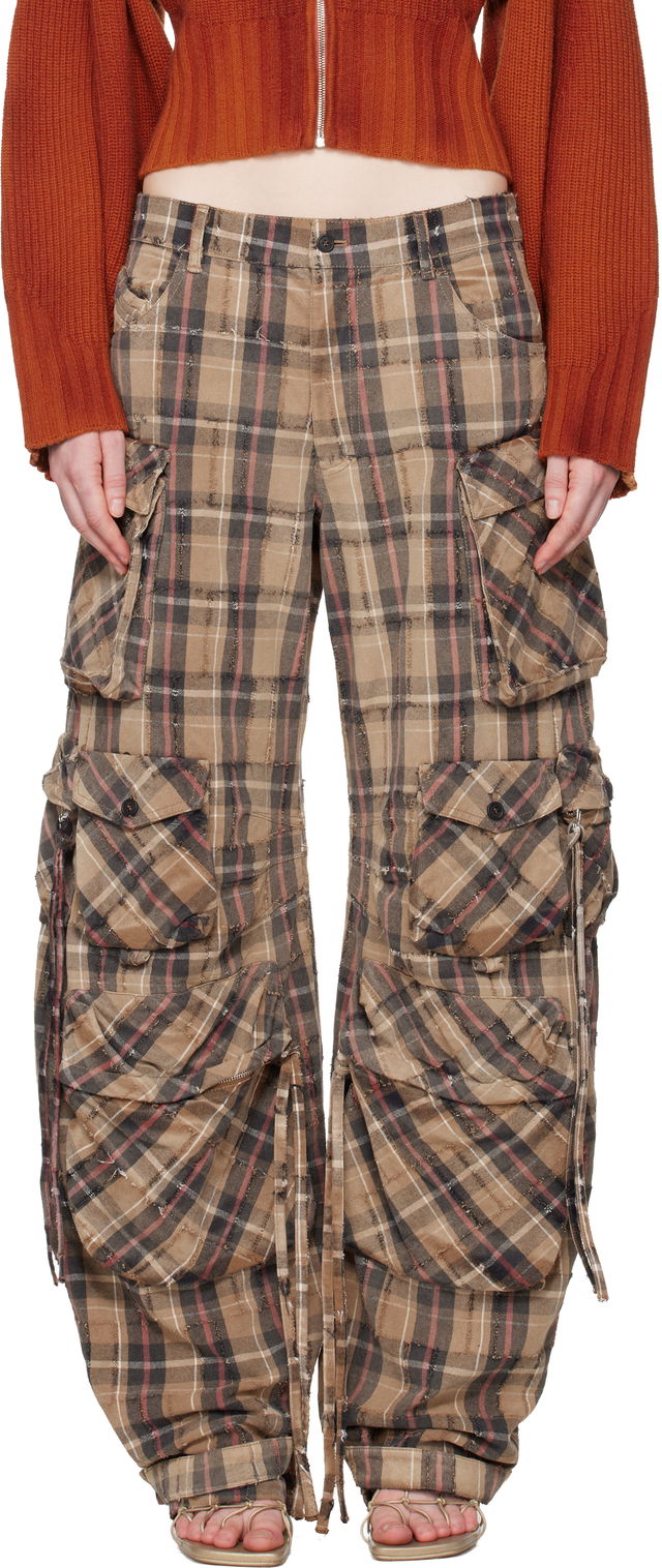 Fern Plaid Distressed Cargo Trousers