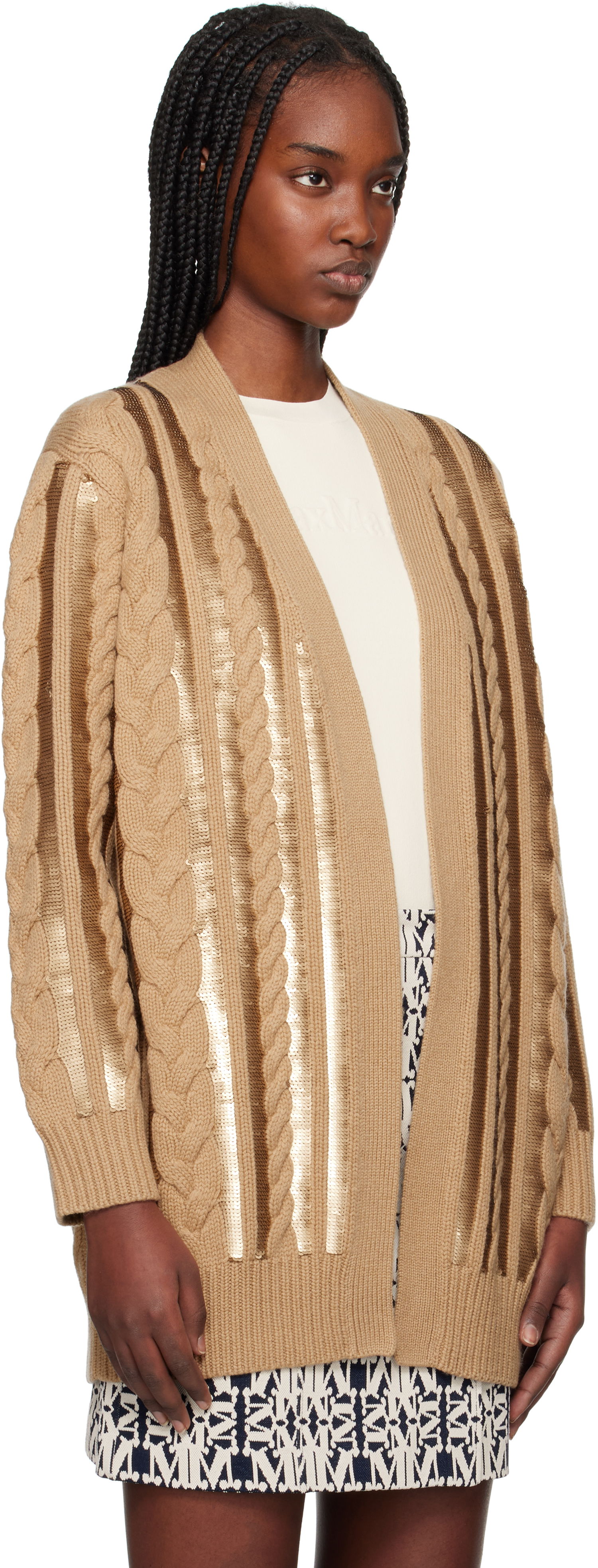 Пуловер Max Mara Max Mara Cable Knit Sequin Cardigan Кафяво | 2511341011675, 1