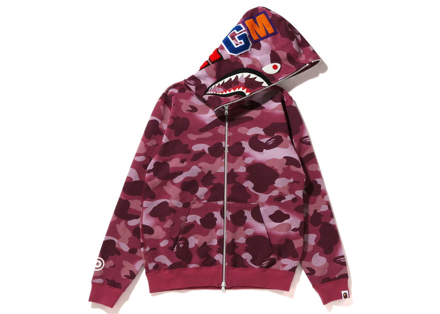 Суитчър BAPE GRID Camo Shark Full Zip Hoodie Бургунди | 1I80-215-007, 0