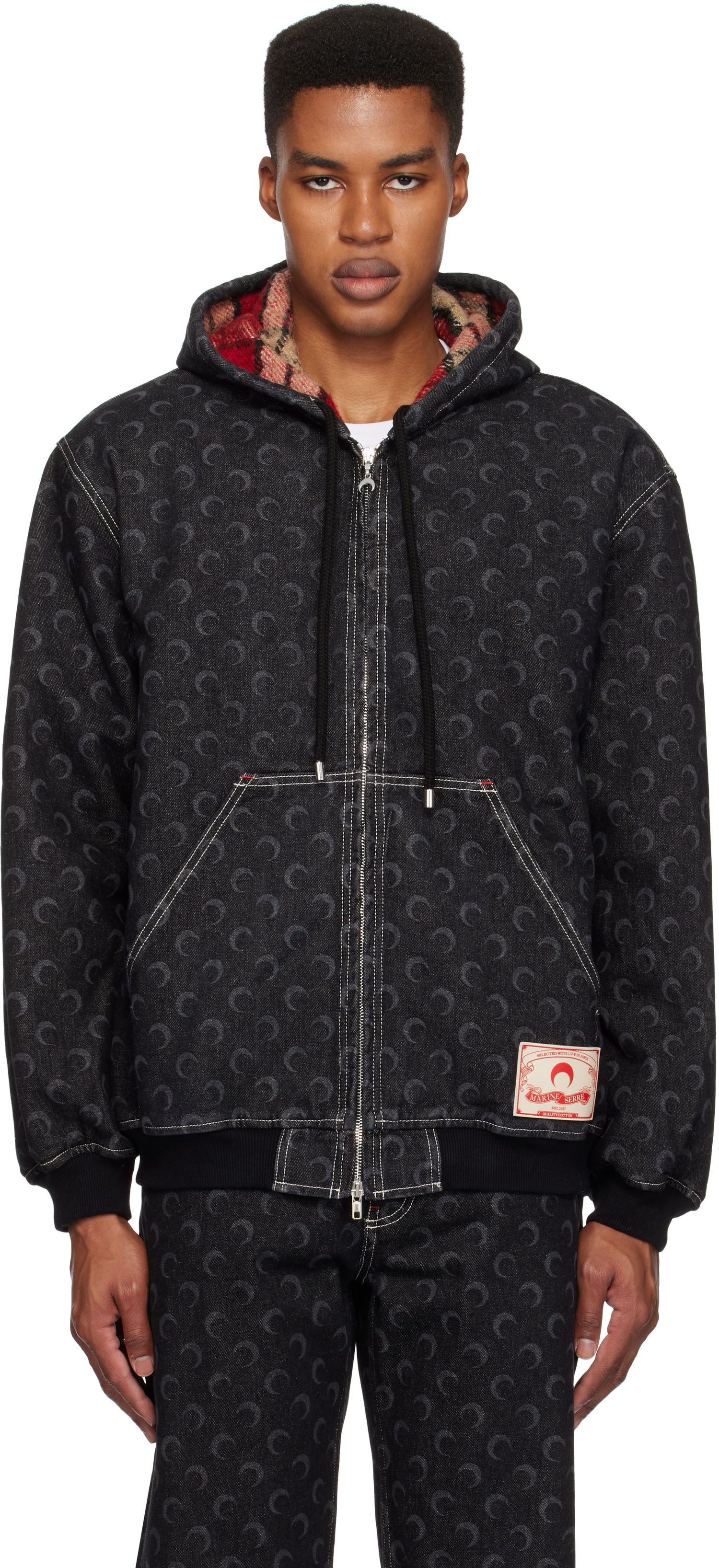 Суитчър Marine Serre Padded Denim Jacket With Hood Черно | MJA071A RDEN0001, 0
