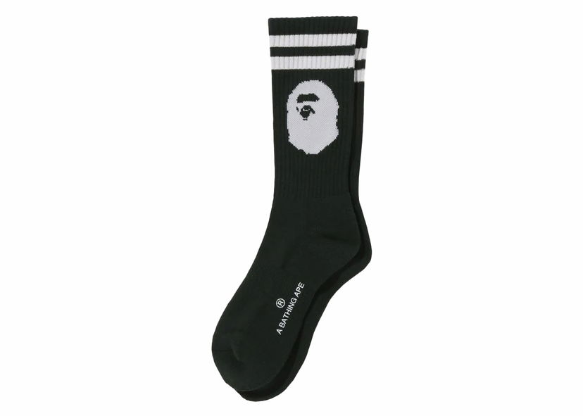 Чорапи BAPE BAPE Ape Head Line Socks Olivedrab Черно | 1J80-184-004