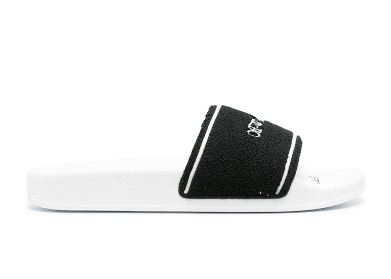 Кецове и обувки Off-White Chenille Slide Logo Embroidered Black White Бяло | OMIC001R21MAT0030110
