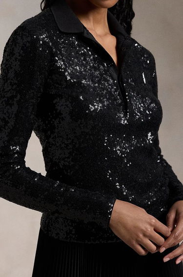 Поло тениска Polo by Ralph Lauren Sequined Long Sleeve Polo Shirt Черно | 211955429, 3