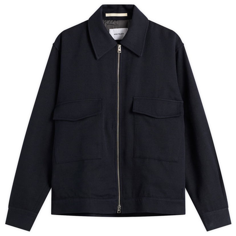 Яке NORSE PROJECTS Aksel Cavalry Cotton Wool Windstopper Full-Zip Jacket with Flap Pockets Тъмно синьо | N55-0641-7004