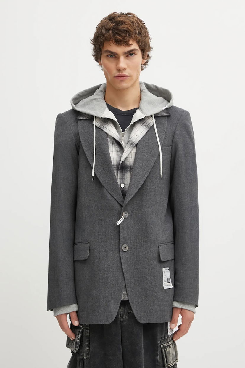 Яке Maison MIHARA YASUHIRO Maison MIHARA YASUHIRO TRIPLE LAYERED Hooded Blazer Сиво | J15JK131