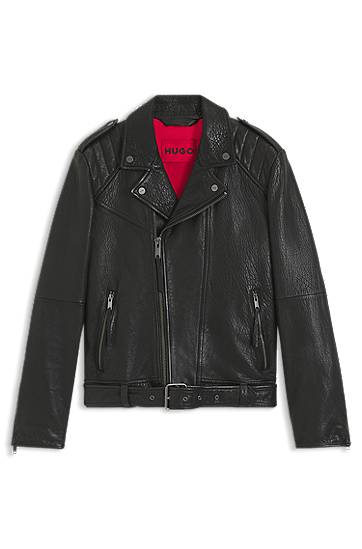 Яке BOSS Regular-fit biker jacket in buffalo leather Черно | 50542108