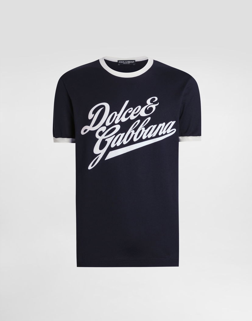 Тениска Dolce & Gabbana Dolce & Gabbana Cotton T-Shirt with Flock Print Тъмно синьо | G8PV1TG7PGCB0665