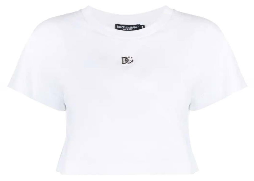 Съкратен топ Dolce & Gabbana Cropped Logo Plaque T-shirt White Бяло | F8S21ZG7EOW